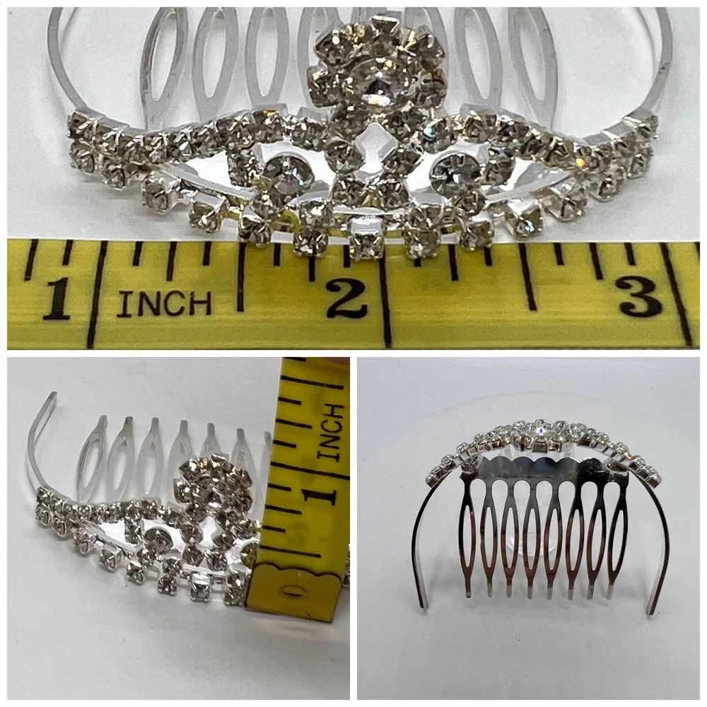 Vtg Rhinestone Flower Tiara Comb